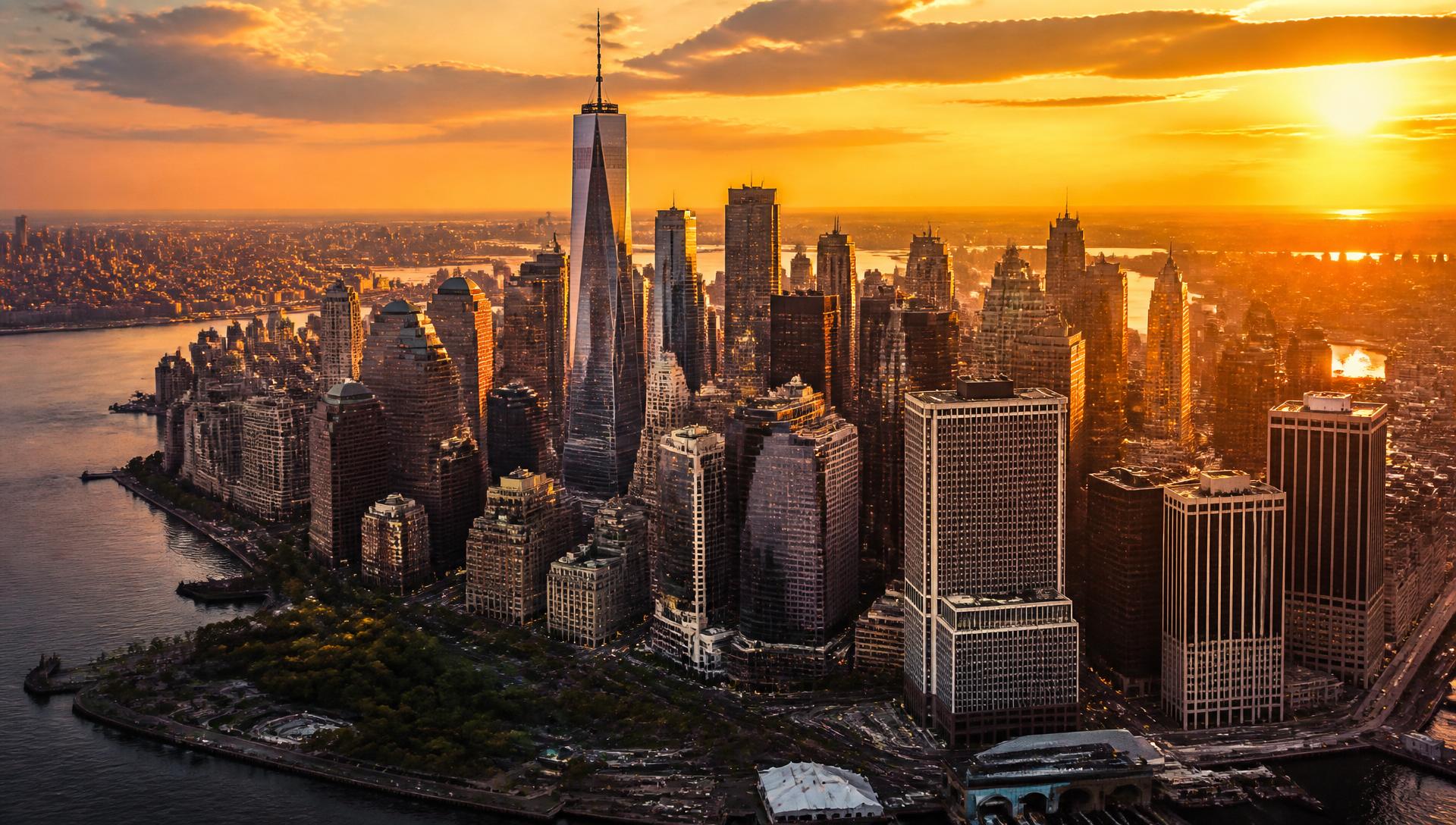 Manhattan skyline at sunrise